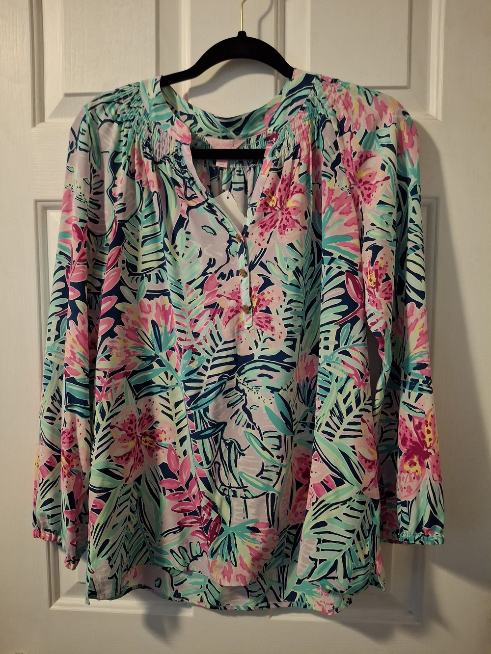 Lilly Pulitzer Elsa Silk Top- Floral Peasant Tunic Size S